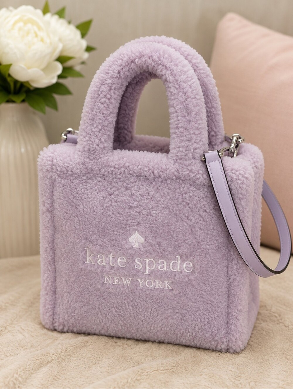 kate spade Lavender Faux-Shearling Mini Tote